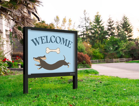 Leaping Dog Welcome Yardsy Sign Yard