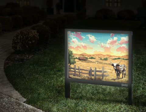 Lonely Longhorn Country Landscape Yard Sign Walkway