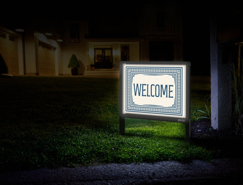 Luxe Welcome Blue Yardsy Sign Mailbox.Jpg