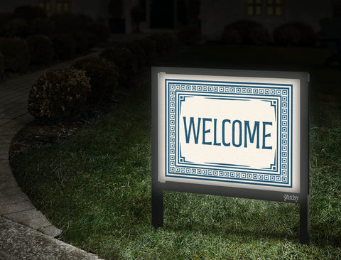 Luxe Welcome Lumilawn Sign Blue Walkway.Jpg