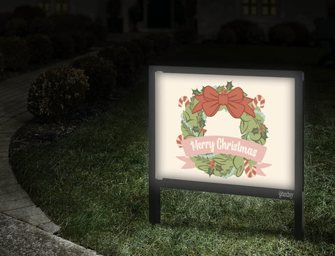 Merry Christmas Wreath Yardsy Sign Walkway