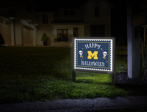 Michigan Happy Halloween Skulls Yardsy Sign
