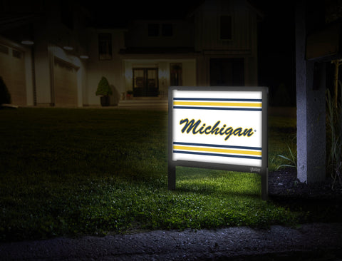 Michigan Script White Yardsy Sign