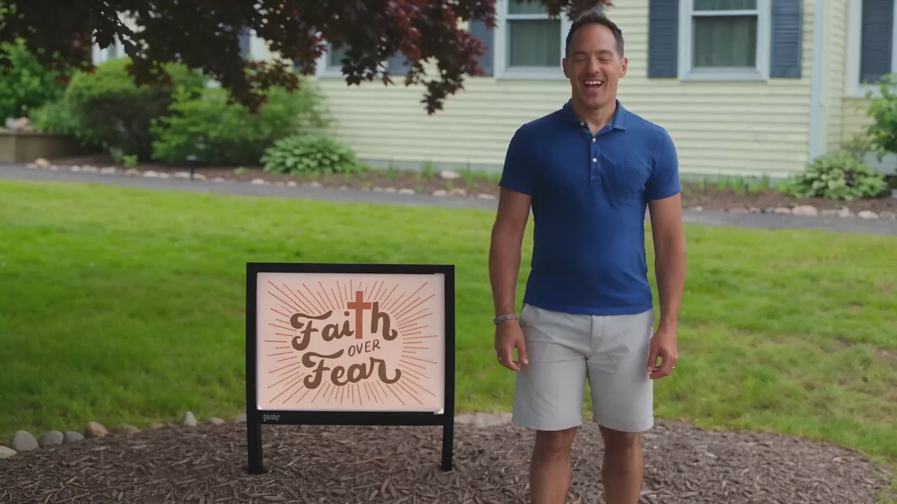 Yardsy founder introducing the Faith collection of illuminated yard signs