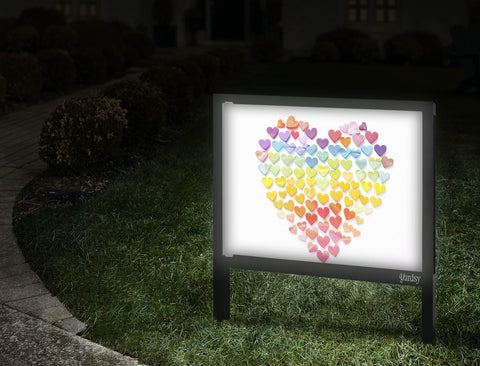 Rainbow Mini Hearts Yardsy Sign Walkway.Jpg