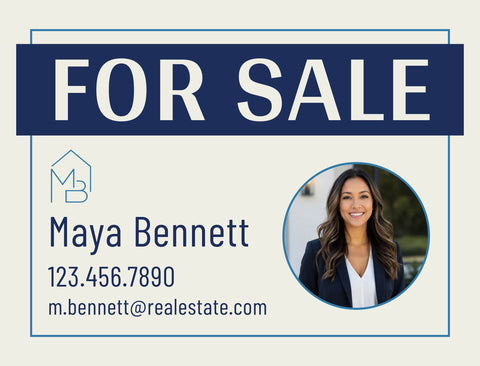Real Estate Custom Headshot + Logo Blue yard sign
