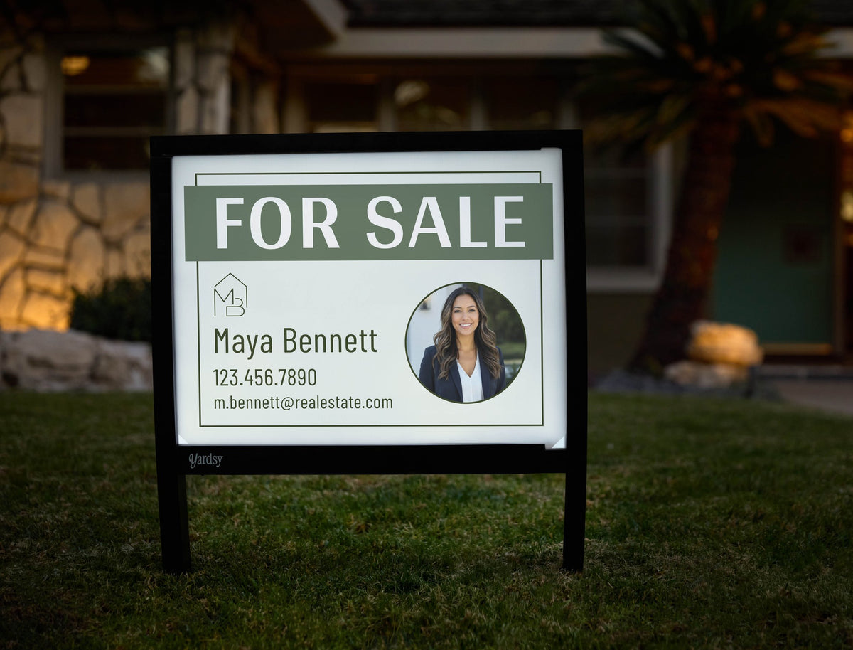 Real Estate Custom Headshot + Logo Green yard sign