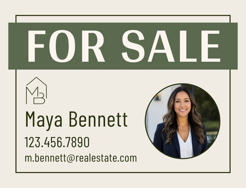 Real Estate Custom Headshot + Logo Green yard sign