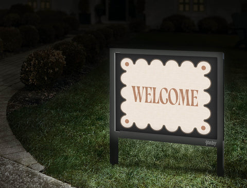 Scalloped Welcome Lumilawn Sign Ivory Walkway.Jpg