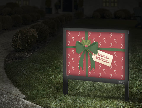 Seasons Greetings Gift Yard Sign Red Walkway.Jpg