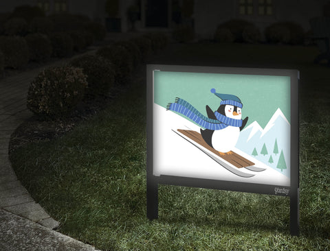 Sledding Penguin Yard Sign Walkway