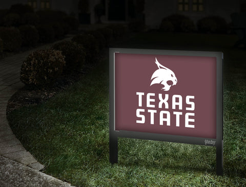 Texas State Word Mark Maroon Yard Sign V2 Walkway