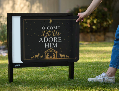 Traditional O Come Let Us Adore Him Yardsy Sign yard sign