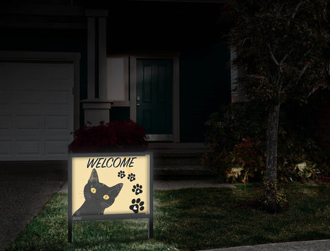 Welcome Cat Silhouette Paws Yard Sign Front Door