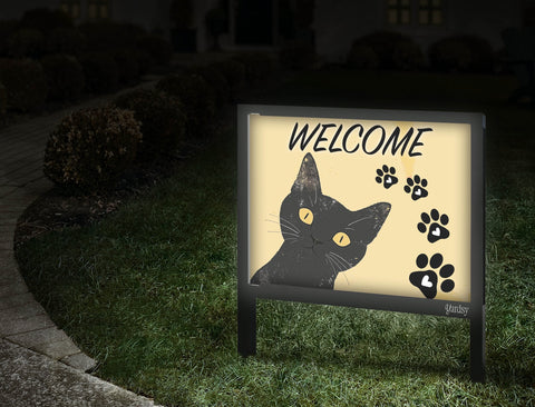 Welcome Cat Silhouette Paws Yard Sign Walkway