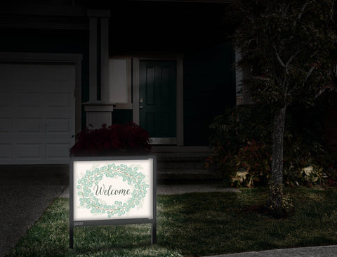 Welcome Eucalyptus Wreath Yardsy Sign Front Door