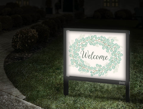 Welcome Eucalyptus Wreath Yardsy Sign Walkway
