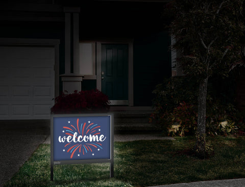 Welcome Patriotic Fireworks Yardsy Sign Front Door
