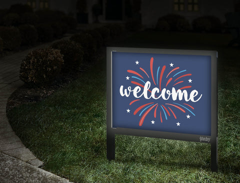Welcome Patriotic Fireworks Yardsy Sign Walkway