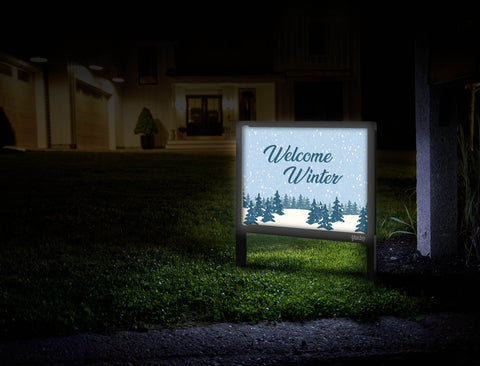 Welcome Winter Sky Blue Yardsy Sign Mailbox.Jpg