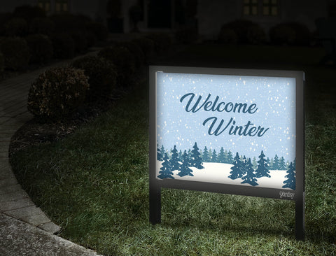 Welcome Winter Yard Sign Sky Blue Walkway.Jpg