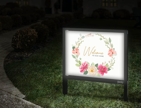 Wreath Welcome Yard Sign Walkway